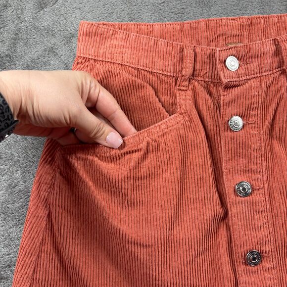Free People Ray Corduroy Mini Skirt NWT Button Front Rust Orange/Brown Sz 4 C173 - Picture 3 of 11